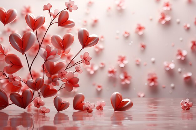 Pink flowers in the shape of hearts on branches