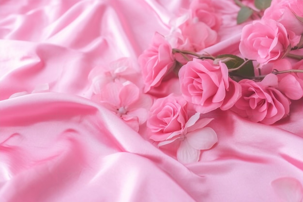 Pink flowers on a sheet of silk