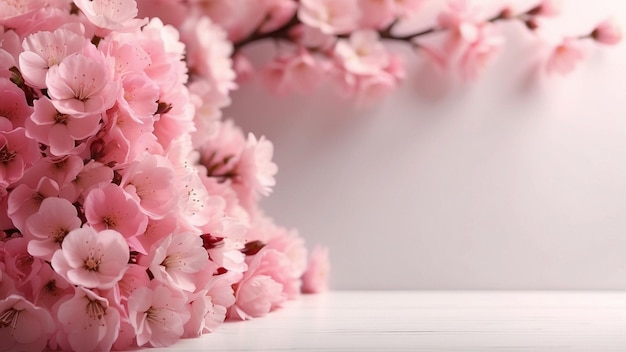 pink flowers on a wall background isolated copy space