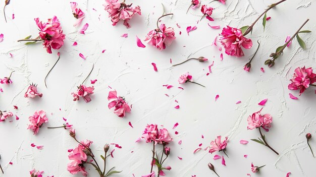 Photo pink flowers on a white table with a white background