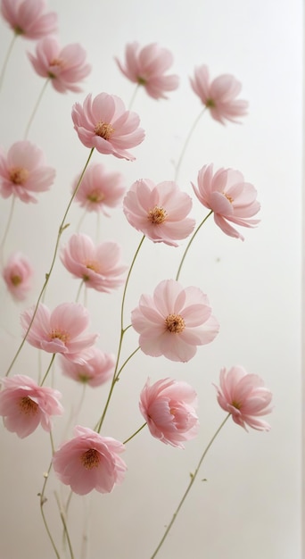 Photo pink flowers on a white wall