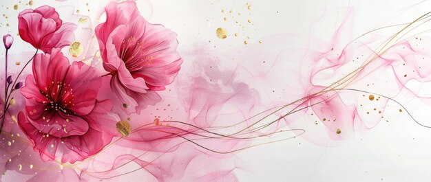 Photo pink flowers with golden details and delicate swirls