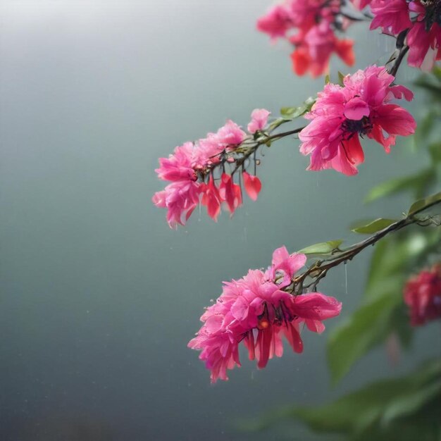 pink flowers with green leaves and a dark background