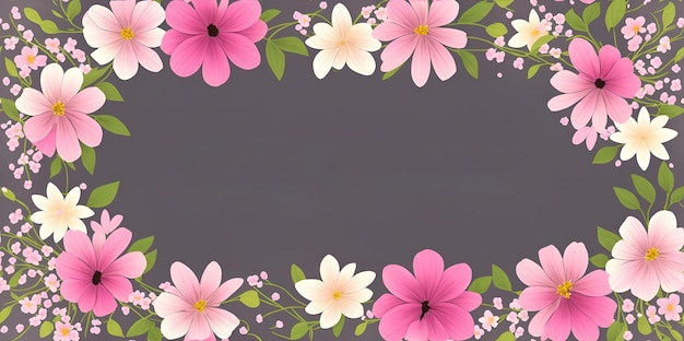 Pink flowers with leaves on a gray background with space for text Generative AI