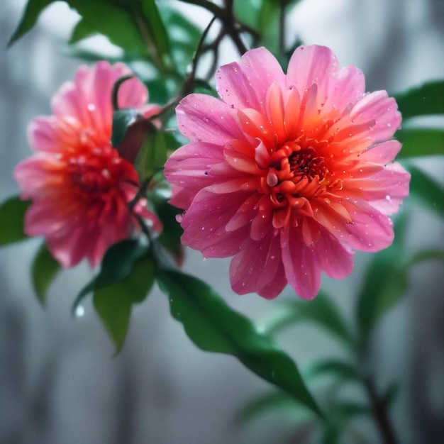 pink flowers with rain drops on them one of which is pink