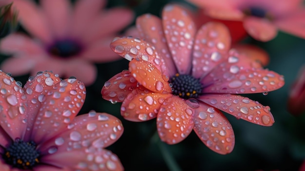 Pink Flowers With Water Droplets