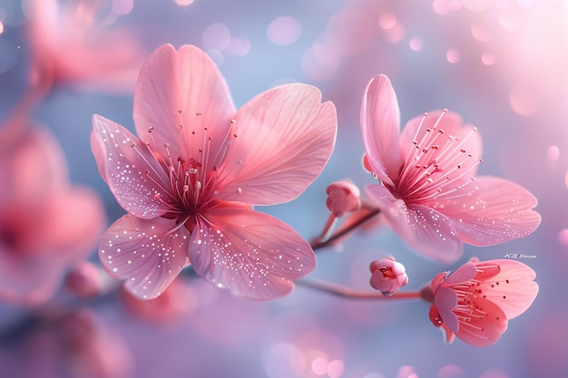 pink flowers with water drops on them the pink flowers are from the rain