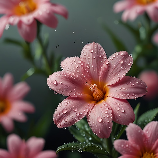 pink flowers with water drops on them