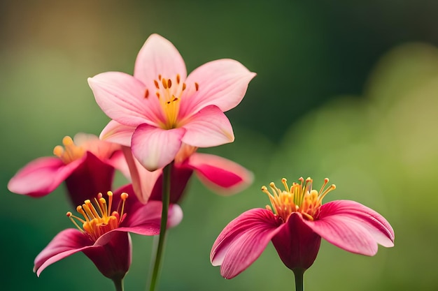 Pink flowers with yellow center and the word love on the bottom