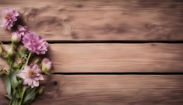 pink flowers on wooden background