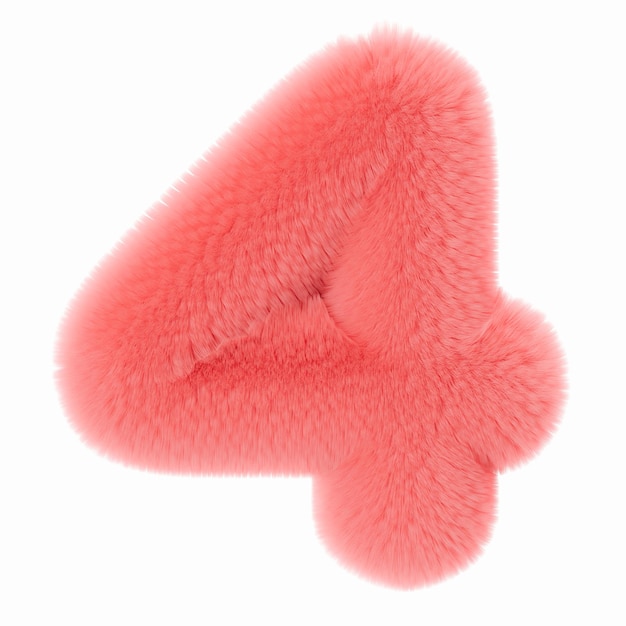 Pink and fluffy 3D number four isolated on white background Furry soft and hairy symbol 4 Trendy cute design element Cut out object 3D rendering