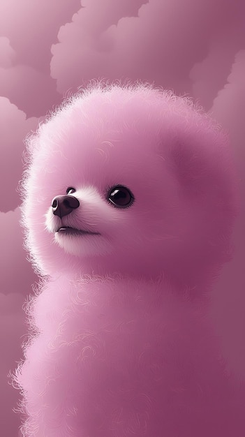 Pink Fluffy Dog Looking Up