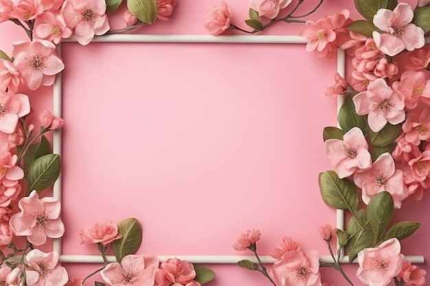 a pink frame with flowers on it and a pink background