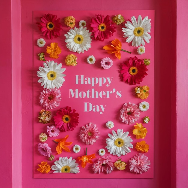 a pink frame with flowers on it that says happy mothers day