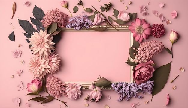 A pink frame with flowers on it