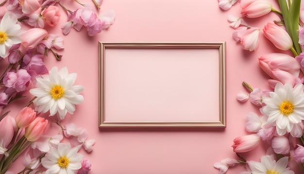 a pink frame with flowers on the pink background