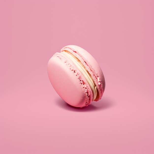 Pink french diagonal position macaroon with pink background Generative AI