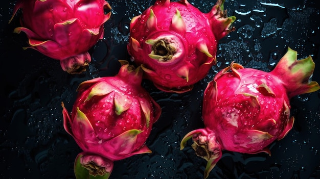 Pink fresh Dragon fruits on seamless background generative AI