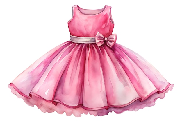 Pink frock watercolor clipart illustration