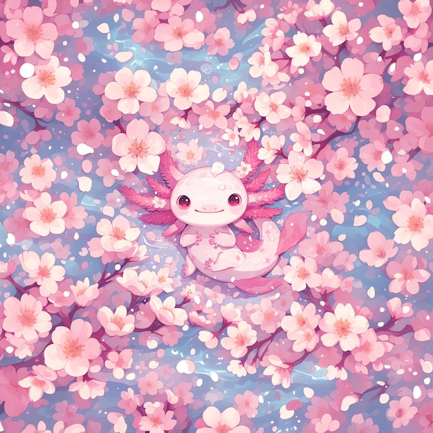 Photo a pink frog with wings and wings on a blue background with pink flowers