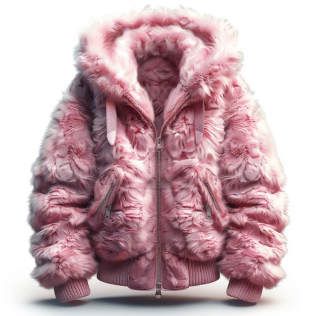 Photo a pink fur coat with a pink fur collar and a tag that says  fur