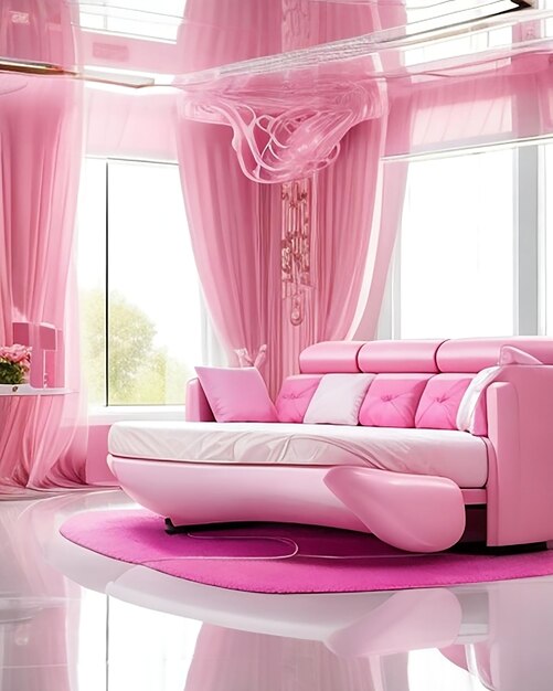 Pink futuristic living room with ai generated and living room