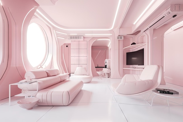 Pink futuristic setting with sleek and stylish design elements for a chic and modern look