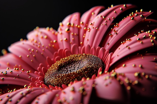 A pink gerbera daisy made of chocolate with gold sprinkles on it macro photography captured