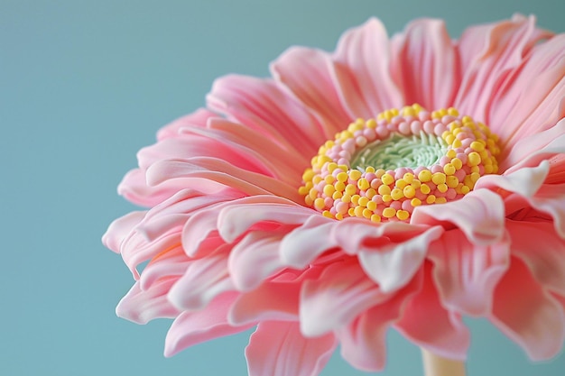 A pink gerbera daisy made of chocolate with gold sprinkles on it macro photography captured