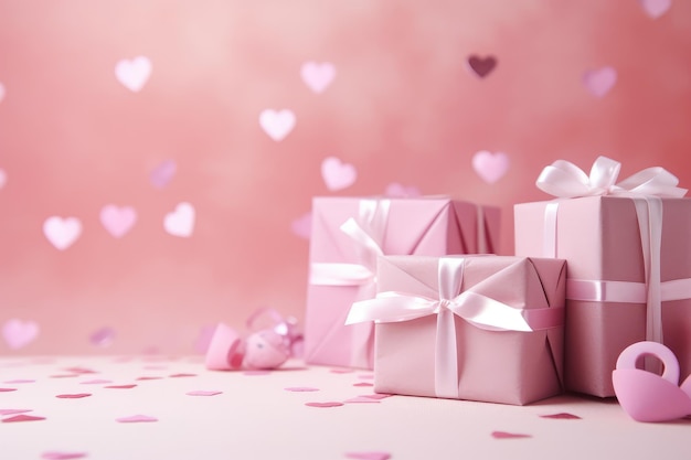 Pink gift box in front of a pink background festive mood