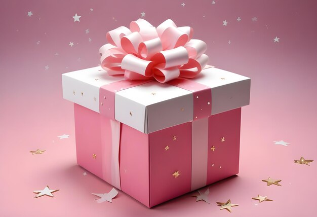 a pink gift box with a bow on it and a pink bow on it