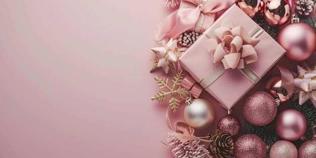 Pink Gift Box with Christmas Ornaments