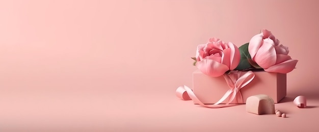 A pink gift box with peonies on it