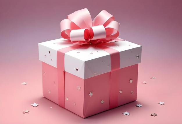 a pink gift box with a pink bow on it