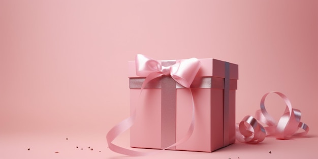 Pink gift box with a pink bow on the top.