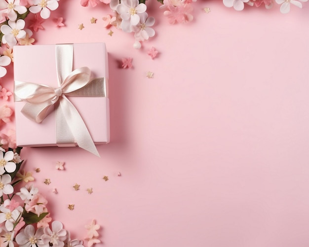 a pink gift box with a pink ribbon on it with a pink ribbon