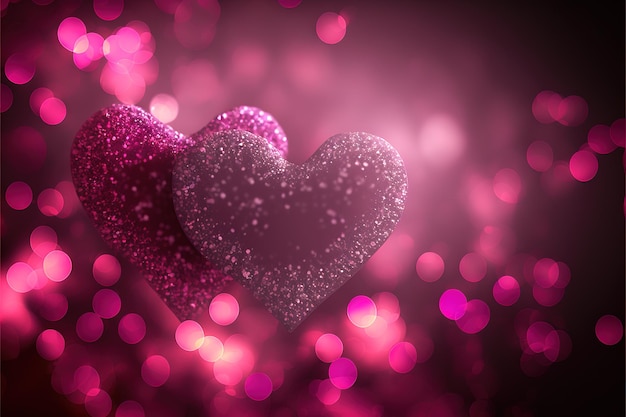 Photo pink glow glitter and red valentines background defocus and blurred transparent visual volume va