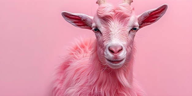 A pink goat surrounded by vibrant pink scenery Concept Colorful Props Animal Portraits