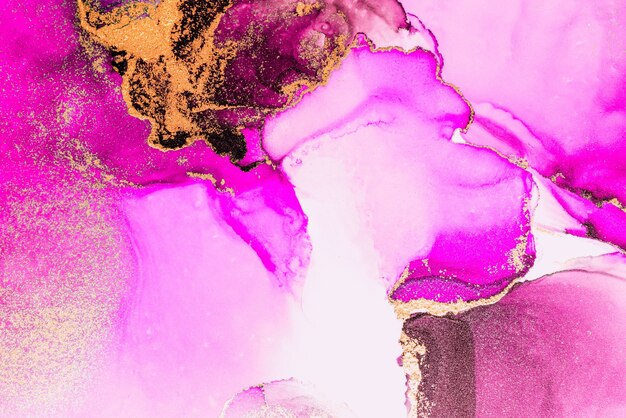 Pink gold abstract background of marble liquid ink art painting on paper .