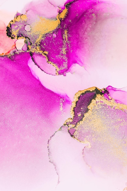 Pink gold abstract background of marble liquid ink art painting on paper