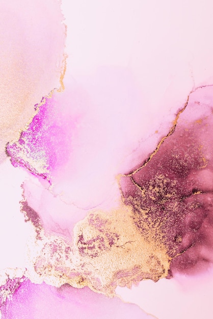 Pink gold abstract background of marble liquid ink art painting on paper