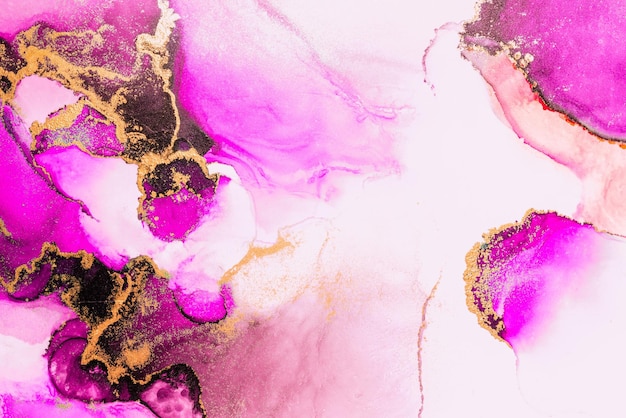 Pink gold abstract background of marble liquid ink art painting on paper