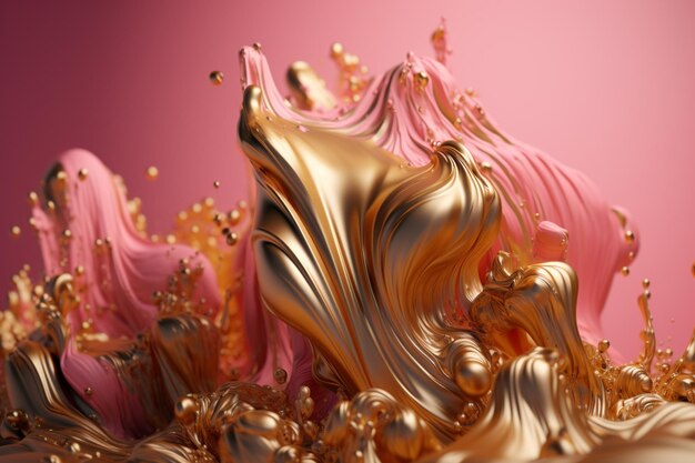 A pink and gold background with a splash of liquid.