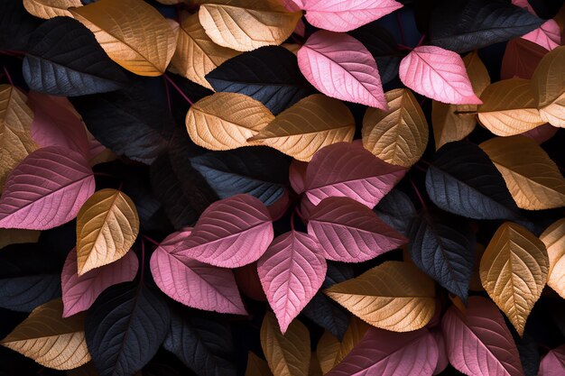 Pink gold and black leaves background