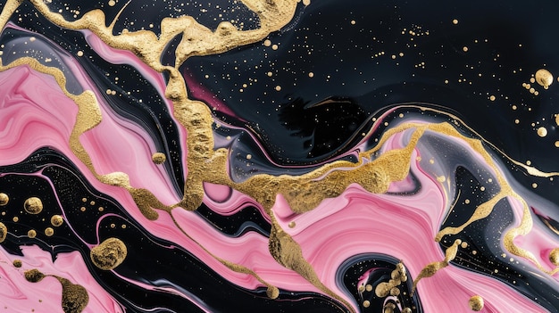 Pink and Gold Marbled Abstract Art Fluid Design