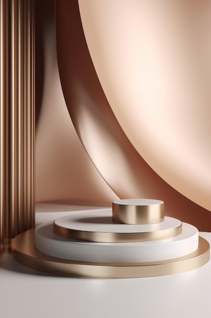 A pink and gold podium with a round base and a round column.