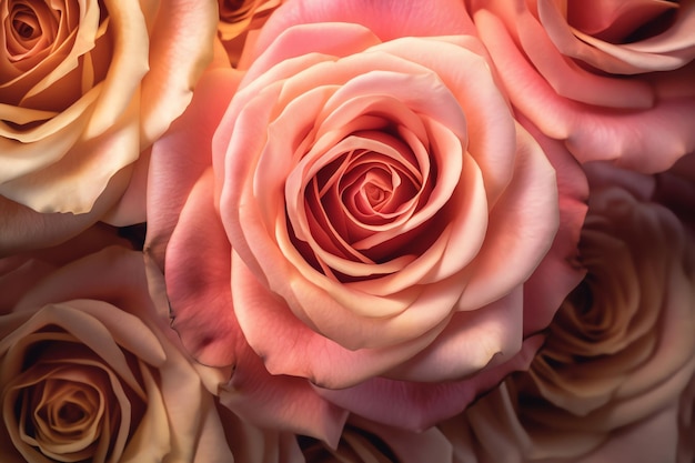 Pink gold roses background