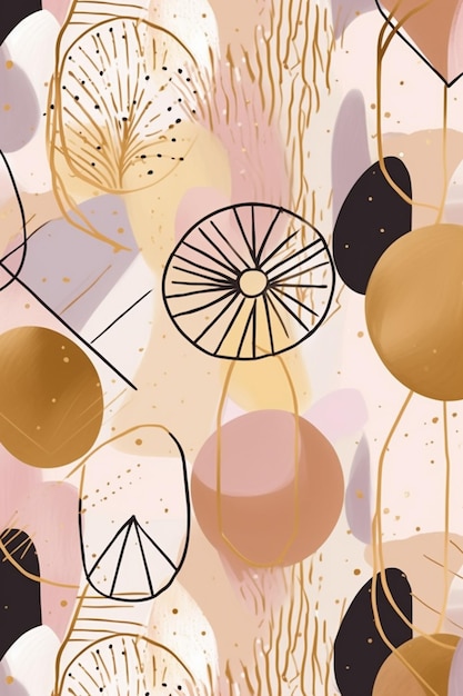 A pink and gold wallpaper with a black and gold pattern.