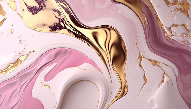 Pink and golden marbled painting