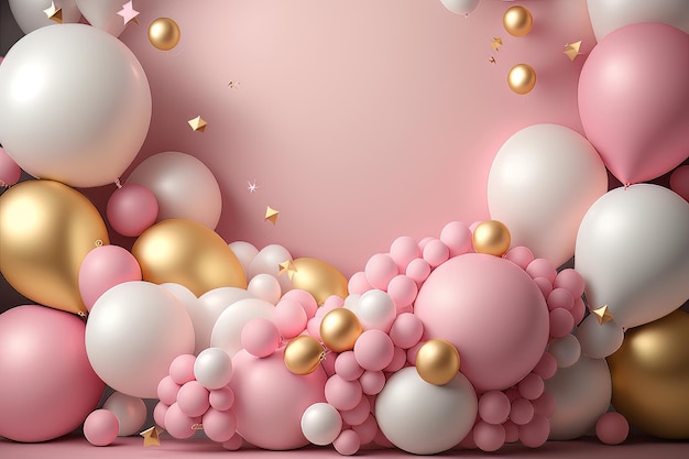 Pink golden and white Balloons Illustration AI Generative